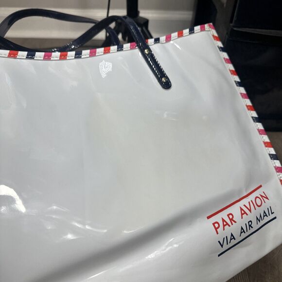 Kate Spade Par Avion Air Mail Tote Red White Blue Double Handle Shoulder Bag - Picture 3 of 10